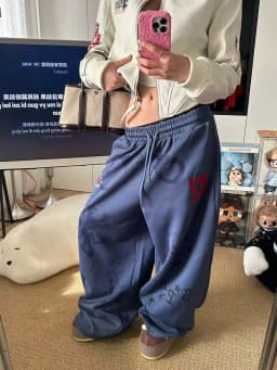 Y2K American Printed Women Wide Leg Pants Winter Thick Loose Drawstring Sweatpants High Waist Streetwear Straight Trousers Mujer