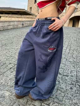 Y2K American Printed Women Wide Leg Pants Winter Thick Loose Drawstring Sweatpants High Waist Streetwear Straight Trousers Mujer