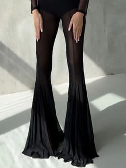 Summer Loose Hollow Out Wide Leg Pants Women Shiny Fashion See Through Street Trousers 2025 New Lady Mesh Holiday Outerwear