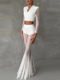 Summer Loose Hollow Out Wide Leg Pants Women Shiny Fashion See Through Street Trousers 2025 New Lady Mesh Holiday Outerwear