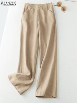 ZANZEA 2025 Autumn Summer Spring Fashion Women Pants Cotton Linen Long Trousers Wide Leg Plain Holiday Casual Pants Streetwear