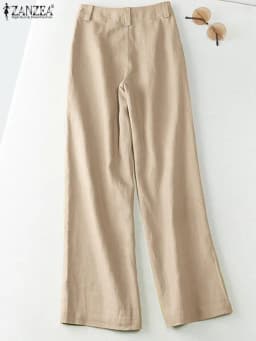 ZANZEA 2025 Autumn Summer Spring Fashion Women Pants Cotton Linen Long Trousers Wide Leg Plain Holiday Casual Pants Streetwear