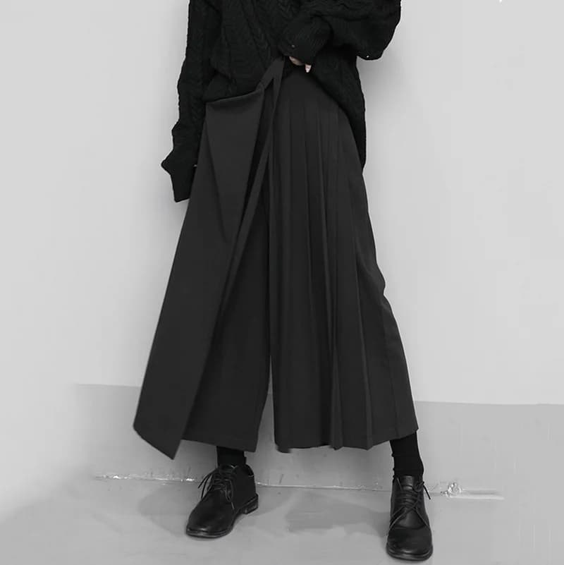 Fashion Korean New Autumn Irregular False Two-piece Skirt Pants Women Wide-leg Pant Ladies Elastic Waist Straps Casual Pant Lady