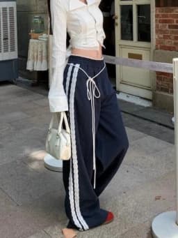 Korean Lace Patchwork Women Harajuku Casual Trousers Wide Leg Pants High Waist Pant Y2k Aesthetic Joggers Hip Hop Pantalones