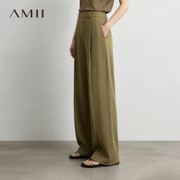 Amii Wide Pants Woman 2026 Autumn New Pleated Breathable Casual Trousers Loose Versatile Middle-aged Women's Clothing 12623019