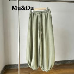 High Quality Summer Fashion Linen Lantern Pants for Women Solid Color Elastic Waist Simple Basic Trouser