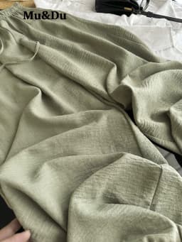 High Quality Summer Fashion Linen Lantern Pants for Women Solid Color Elastic Waist Simple Basic Trouser