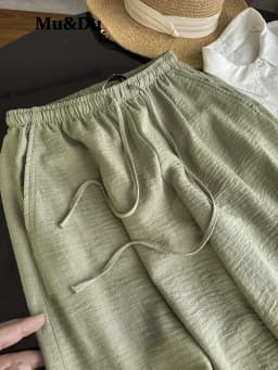 High Quality Summer Fashion Linen Lantern Pants for Women Solid Color Elastic Waist Simple Basic Trouser