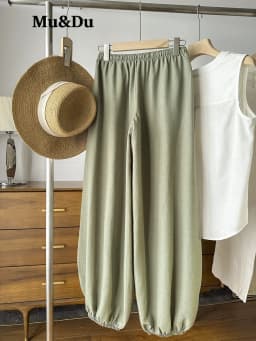 High Quality Summer Fashion Linen Lantern Pants for Women Solid Color Elastic Waist Simple Basic Trouser