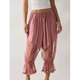 Women Lace Trim Bloomers Pants Drawstring Waist Long Pants Ruffle Patchwork Cropped Lounge Pants Pettipants Y2k Steetwear