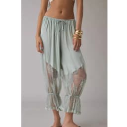 Women Lace Trim Bloomers Pants Drawstring Waist Long Pants Ruffle Patchwork Cropped Lounge Pants Pettipants Y2k Steetwear