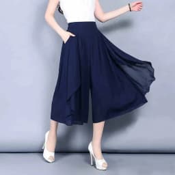 Women Chiffon Wide Leg Pants Spring Summer Thin Elastic Waist Loose All-match Lady Calf-Length Pants Fashion Skirts Pants 4XL