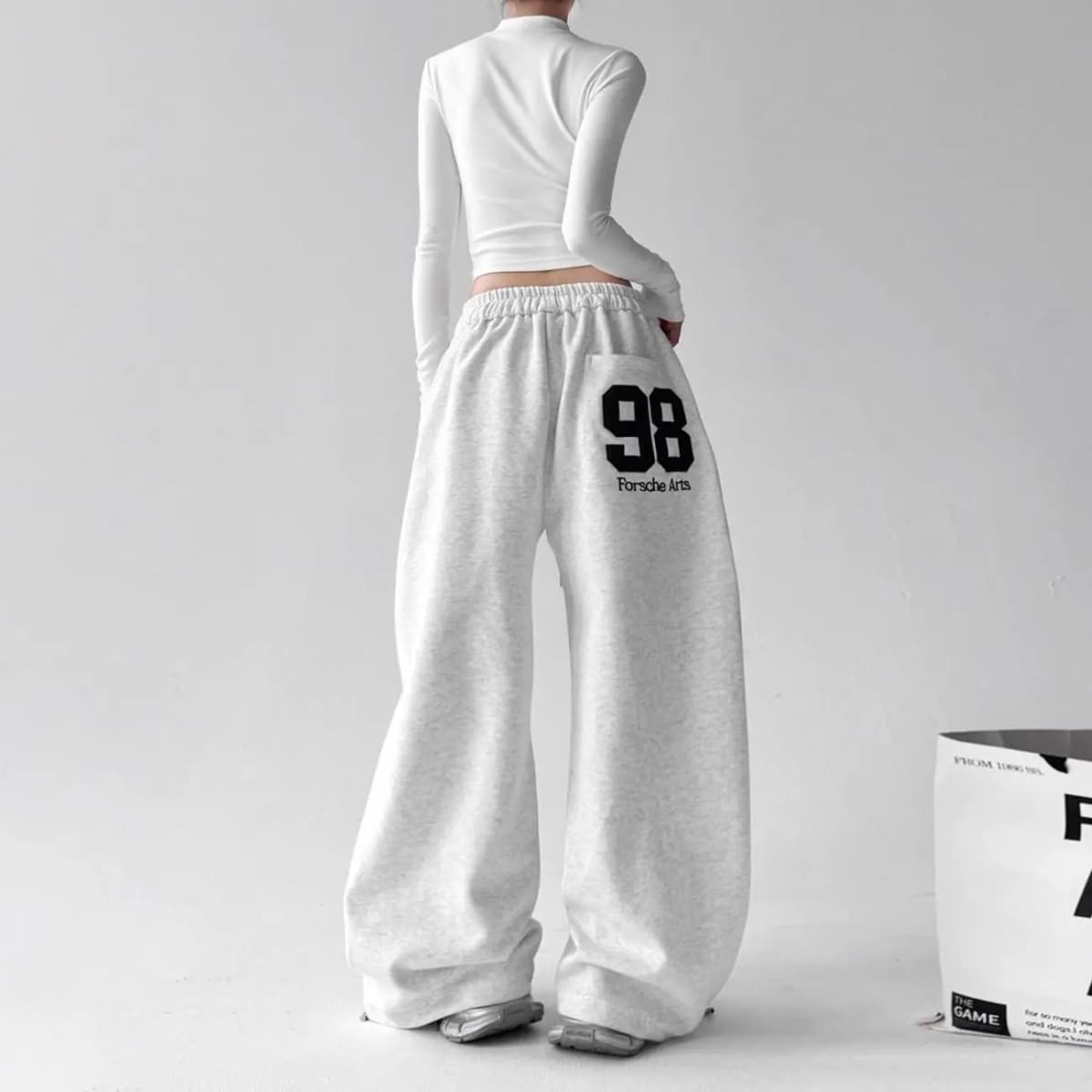 Hip Hop American Jazz JZA Dance Pants Loose Casual Sports Pants Gray Wide Leg Pants
