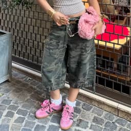 Women Vintage Camo Print Knee Length Cargo Capri Shorts Drawstring Waist Loose Wide Leg Pants Preppy Y2K Grunge Hip Hop Bottoms