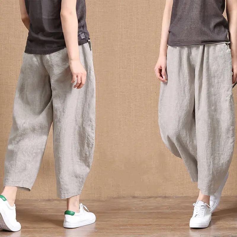 Loose Wide Leg Cotton Linen Pants High Waist Nine Points Women's plus Size Summer New Sle Casual Trousers Versatile Loose Fit