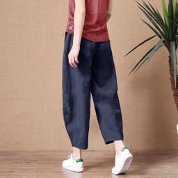 Loose Wide Leg Cotton Linen Pants High Waist Nine Points Women's plus Size Summer New Sle Casual Trousers Versatile Loose Fit