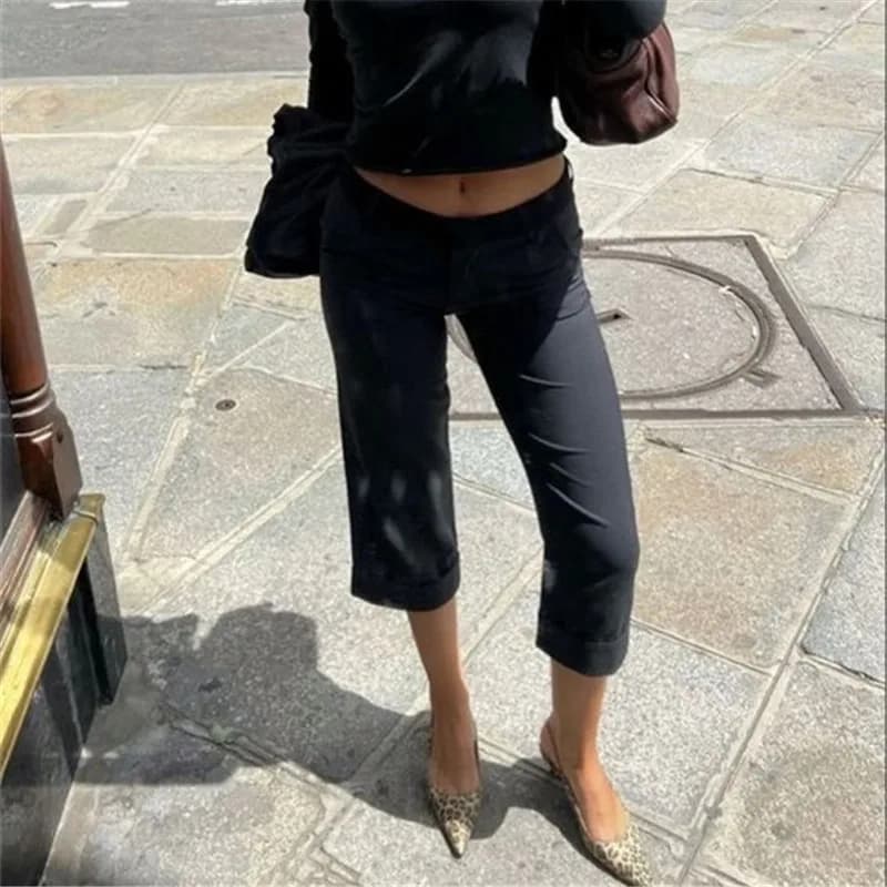 Gaono Women Side Slit Capri Pants Stretchy Slim Fit Capris Yoga Leggings Y2k Knee Length Going Out Cropped Pants Streetwear