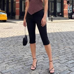 Gaono Women Side Slit Capri Pants Stretchy Slim Fit Capris Yoga Leggings Y2k Knee Length Going Out Cropped Pants Streetwear