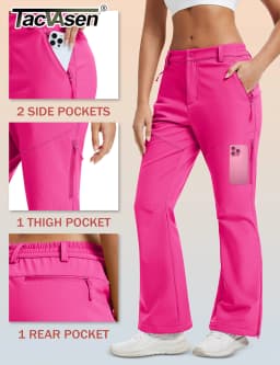 TACVASEN Women's Fleece Lined Flare Pants Waterproof Insulated Snow Ski Pants Warm Outdoor Winter Hiking Pockets Softshell Pants