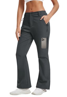 TACVASEN Women's Fleece Lined Flare Pants Waterproof Insulated Snow Ski Pants Warm Outdoor Winter Hiking Pockets Softshell Pants