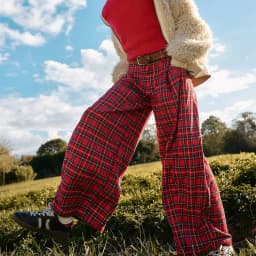 Vintage Plaid Baggy Trousers for Women Y2k Gingham Wide Leg Mid Rise Holiday Fall Spring High Street Tartan Pants with Pockets