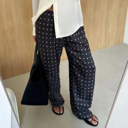 Linad Casual Black Long Dot Pants Women Street Chic Low Waist Wide Leg Pants Autumn Fashion Polyester  Loose Trousers 2025 Fall