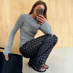 Linad Casual Black Long Dot Pants Women Street Chic Low Waist Wide Leg Pants Autumn Fashion Polyester  Loose Trousers 2025 Fall