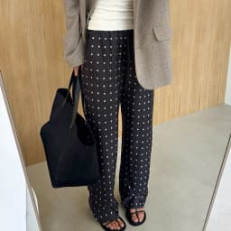 Linad Casual Black Long Dot Pants Women Street Chic Low Waist Wide Leg Pants Autumn Fashion Polyester Loose Trousers 2025 Fall