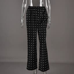Linad Casual Black Long Dot Pants Women Street Chic Low Waist Wide Leg Pants Autumn Fashion Polyester Loose Trousers 2025 Fall