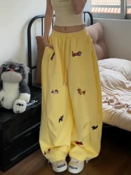 Aoaiiys Grey Loose Pants Women's Sausage Dog Embroidered High Street Trousers 2026 Summer New Drawstring Straight Sweatpants