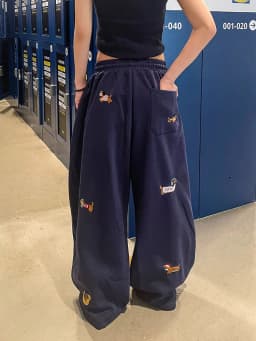 Aoaiiys Grey Loose Pants Women's Sausage Dog Embroidered High Street Trousers 2026 Summer New Drawstring Straight Sweatpants
