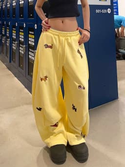Aoaiiys Grey Loose Pants Women's Sausage Dog Embroidered High Street Trousers 2026 Summer New Drawstring Straight Sweatpants