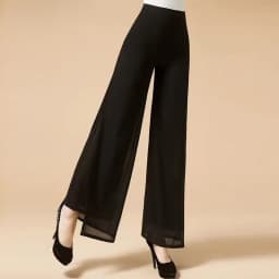 Double Layered Chiffon Wide Leg Pants For Women Spring Summer Elastic Waist Skirt Pants Korean Split Elegant Straight Trousers