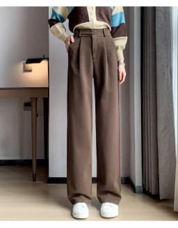 Winter Thick Loose Casual Female Wide Leg Pants Pure Color Chic Buttons Straight Slim Fashion Women Pants Black Apricot
