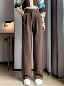 Winter Thick Loose Casual Female Wide Leg Pants Pure Color Chic Buttons Straight Slim Fashion Women Pants Black Apricot