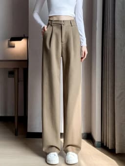 Winter Thick Loose Casual Female Wide Leg Pants Pure Color Chic Buttons Straight Slim Fashion Women Pants Black Apricot
