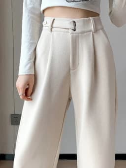 Winter Thick Loose Casual Female Wide Leg Pants Pure Color Chic Buttons Straight Slim Fashion Women Pants Black Apricot
