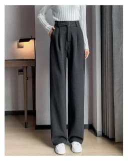 Winter Thick Loose Casual Female Wide Leg Pants Pure Color Chic Buttons Straight Slim Fashion Women Pants Black Apricot