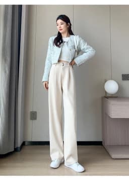 Winter Thick Loose Casual Female Wide Leg Pants Pure Color Chic Buttons Straight Slim Fashion Women Pants Black Apricot