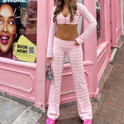 Women Y2k Striped Fold Over Pants Low Rise Yoga Pants Lounge Bottoms Color Block Wide Leg Flare Leggings Sweatpants