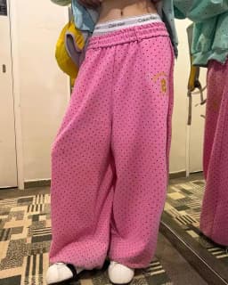 New Y2K American Jogging Elastic Waist Floor Length Pants Retro Bronzing Pink Sweatpants Polka Dotsoversized Loose Casual Pants