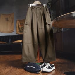 Maden Women’s Retro Workwear Cargo Pants Loose Wide-Leg Multi-Pocket High Waist Twill Cotton Trousers for Spring Autumn