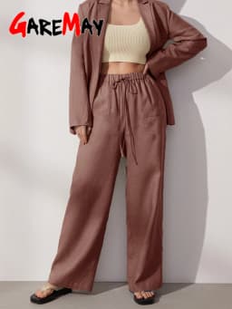 Cotton Linen Pants for Women Stacked Loose Vintage Solid Basic High Waist Wide Leg Khaki Trousers Summer Women's Pants