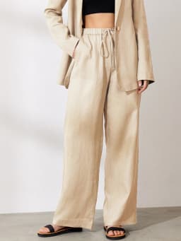 Cotton Linen Pants for Women Stacked Loose Vintage Solid Basic High Waist Wide Leg Khaki Trousers Summer Women's Pants