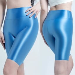 MJINM High Waist Glossy Smooth Knee-Length Tights Women's Fitness Running Sportswear Beach Pants Board Sports Leggings Sweatpant