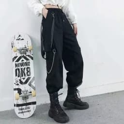 2026 New Gothique Cargo Pants Women Punk Chain Gothic Harajuku Black Trousers Korean Fashion High Waist Sweatpants Female