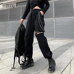 2026 New Gothique Cargo Pants Women Punk Chain Gothic Harajuku Black Trousers Korean Fashion High Waist Sweatpants Female