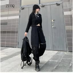 2026 New Gothique Cargo Pants Women Punk Chain Gothic Harajuku Black Trousers Korean Fashion High Waist Sweatpants Female