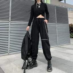 2026 New Gothique Cargo Pants Women Punk Chain Gothic Harajuku Black Trousers Korean Fashion High Waist Sweatpants Female