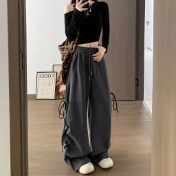 Harajuku Wide Leg Sweatpants for Woman Y2K Bow Lace-Up High Waist Oversized Pants Hip Hop Baggy Gray Sports Trousers Women